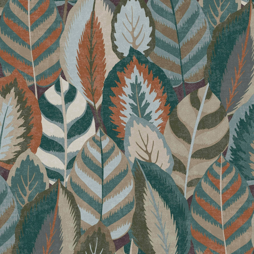 121126-Graham & Brown-Sublime - Arty Leaves Green Blue Terra Wallpaper-Decor Warehouse
