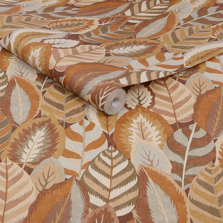 121127-Graham & Brown-Sublime - Arty Leaves Green Brown Wallpaper-Decor Warehouse