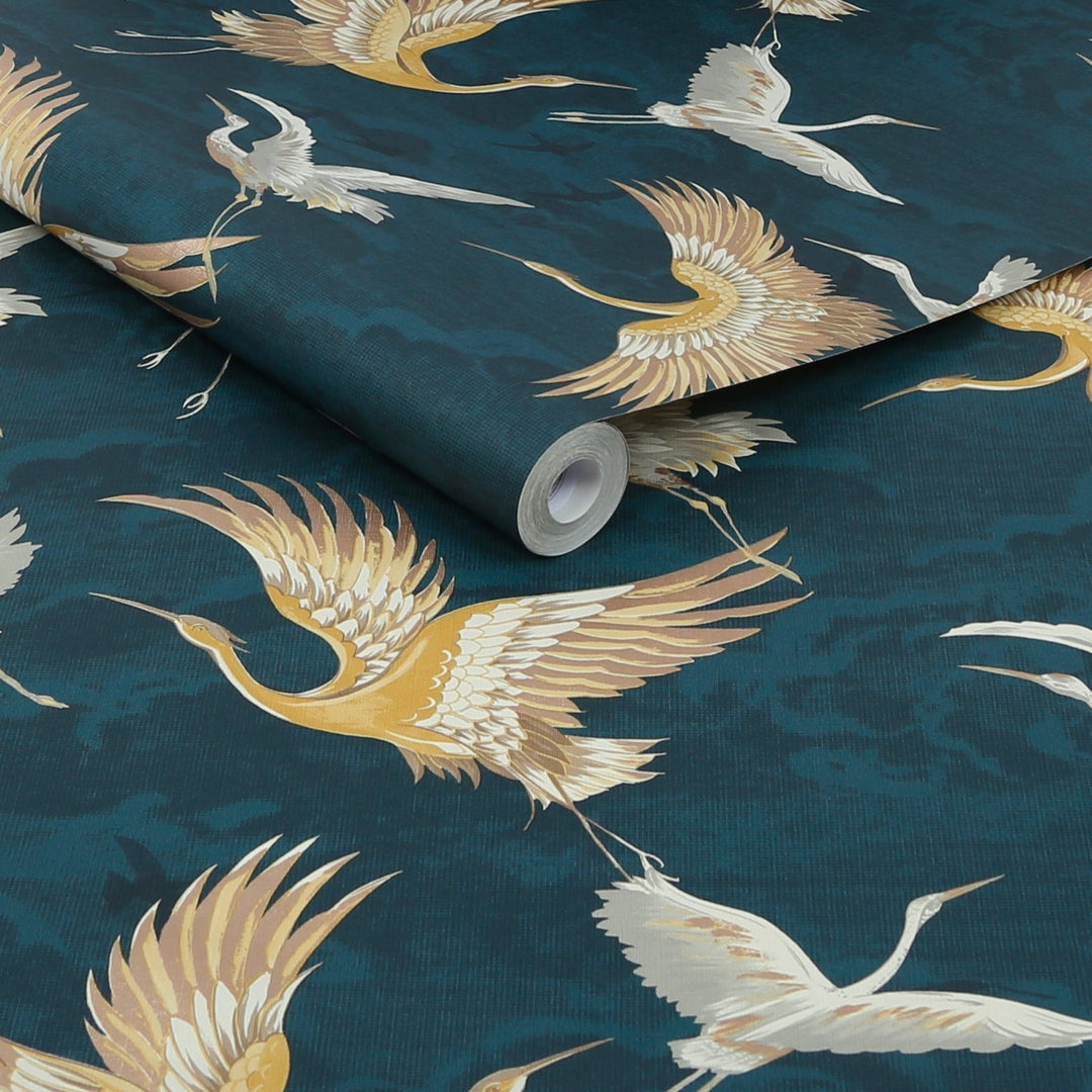 121139-Graham & Brown-Sublime - Kranes Petrol Blue Wallpaper-Decor Warehouse