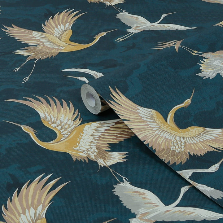 121139-Graham & Brown-Sublime - Kranes Petrol Blue Wallpaper-Decor Warehouse