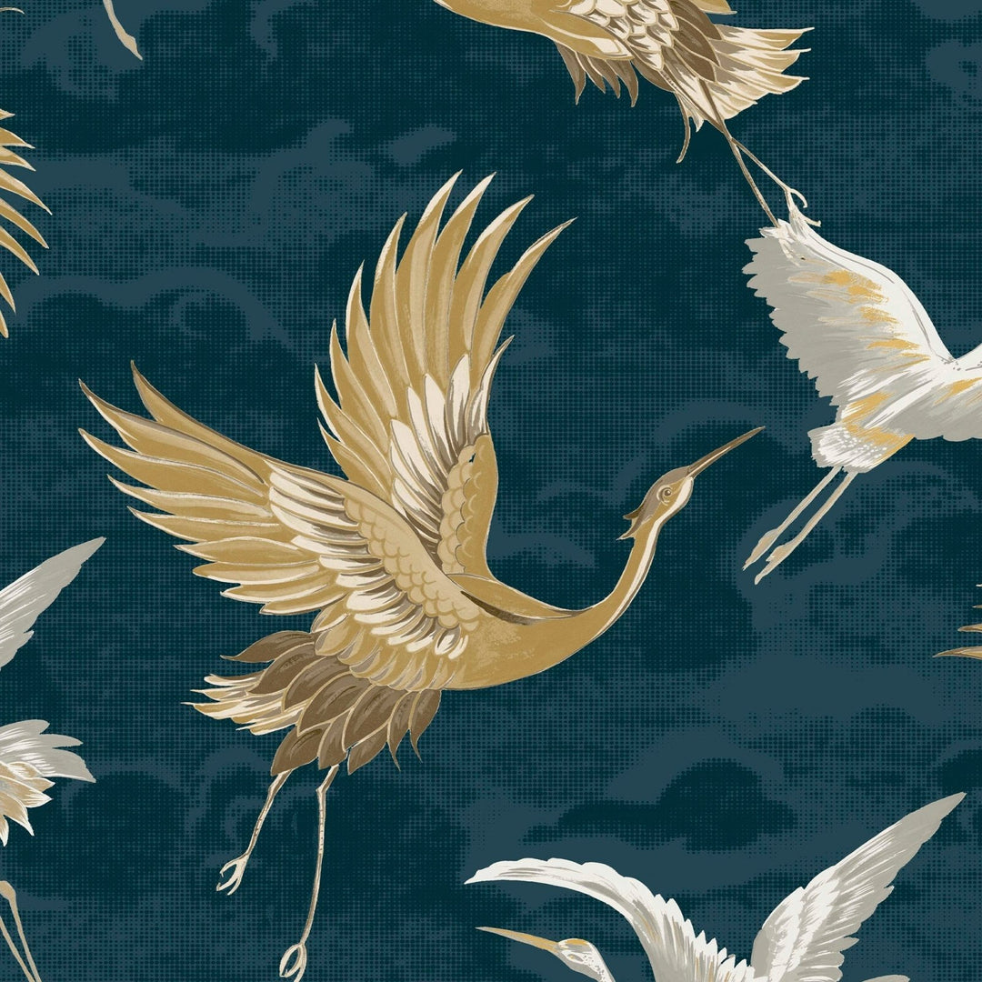 121139-Graham & Brown-Sublime - Kranes Petrol Blue Wallpaper-Decor Warehouse