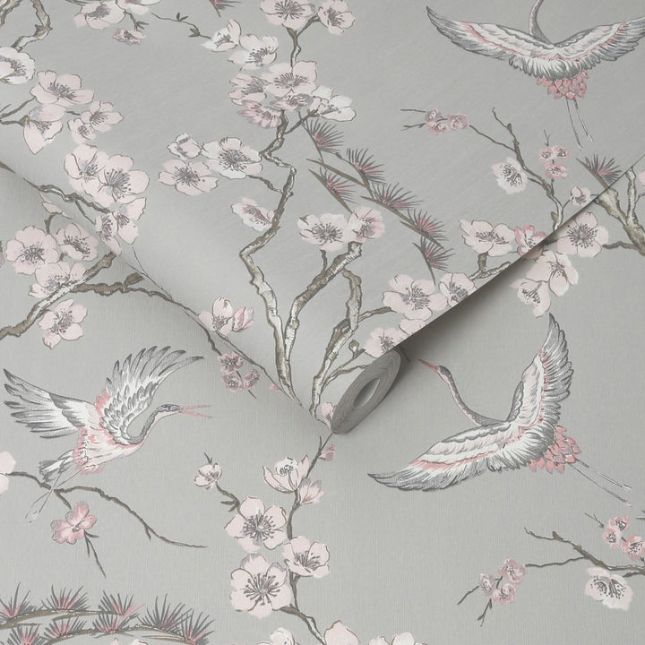  - Sublime Japan Grey & Pink Wallpaper - 105985 - Decor Warehouse