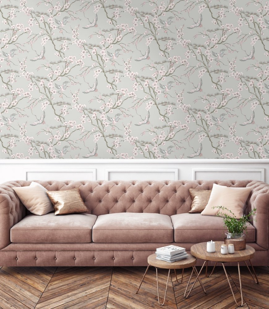  - Sublime Japan Grey & Pink Wallpaper - 105985 - Decor Warehouse