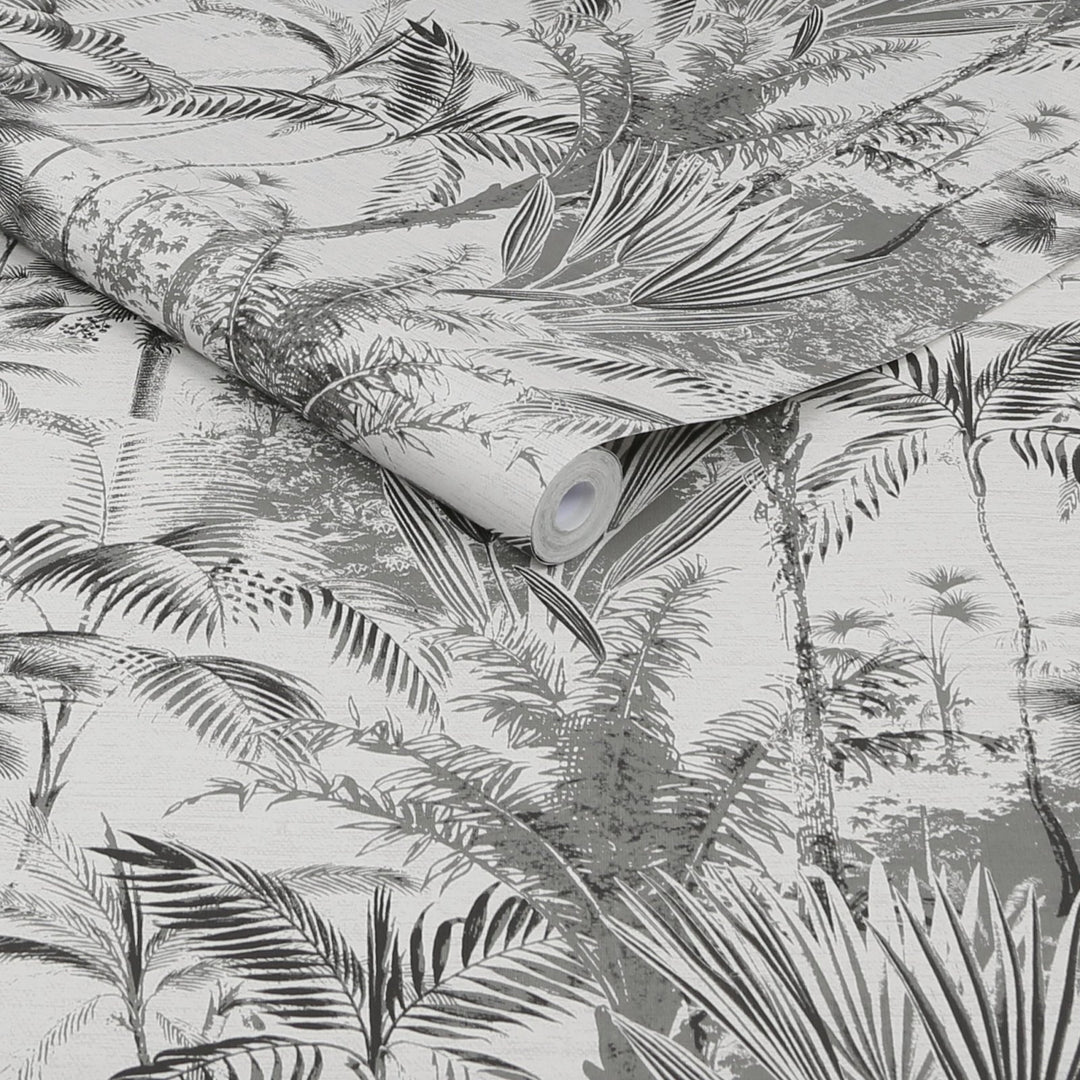121797-Graham & Brown-Sublime - Jungle Texture Mono Black & White Wallpaper-Decor Warehouse
