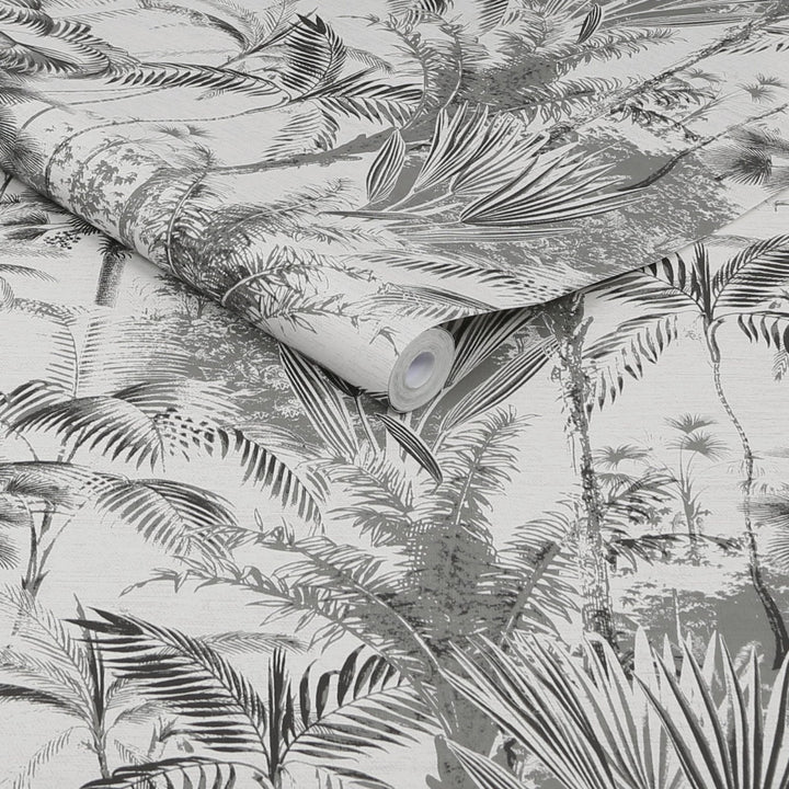 121797-Graham & Brown-Sublime - Jungle Texture Mono Black & White Wallpaper-Decor Warehouse