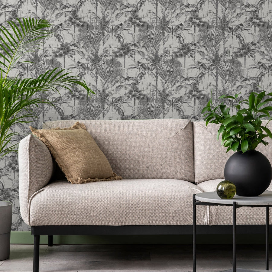 121797-Graham & Brown-Sublime - Jungle Texture Mono Black & White Wallpaper-Decor Warehouse