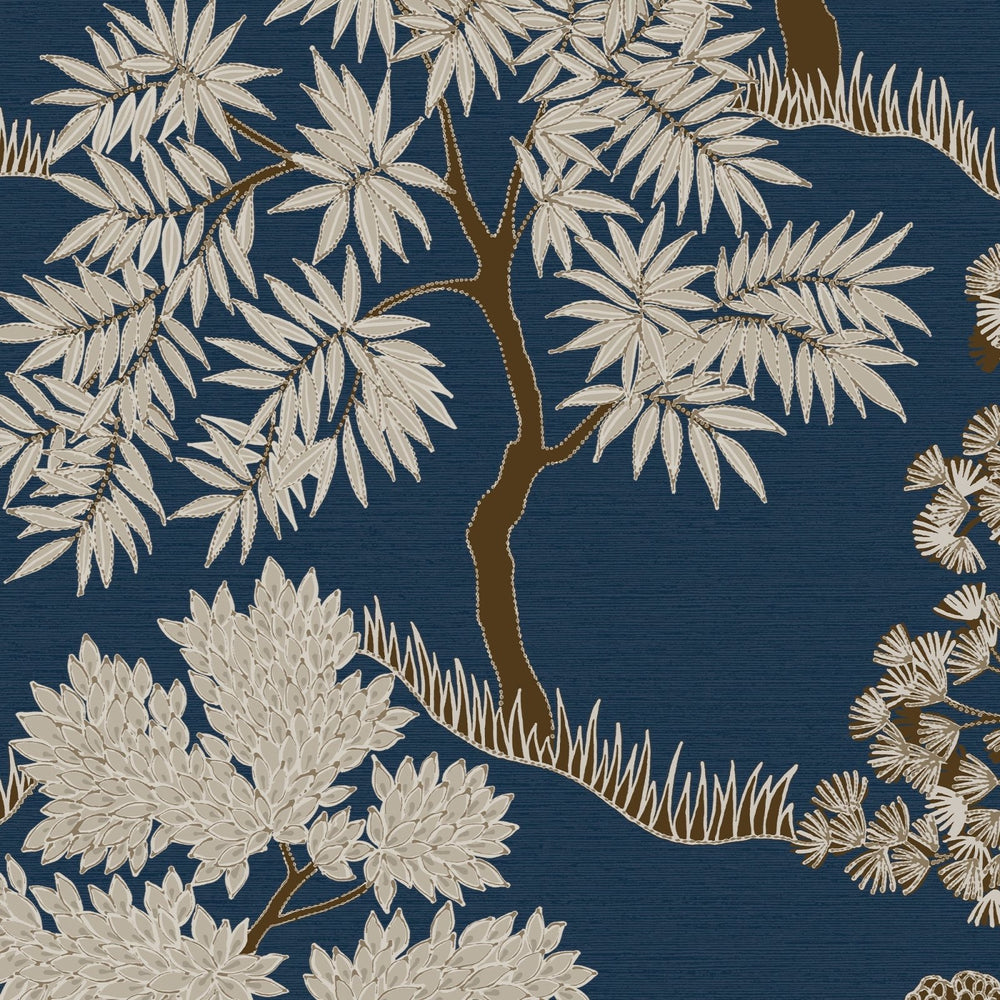 121161-Graham & Brown-Sublime - Trees Dark Blue Gold Wallpaper-Decor Warehouse