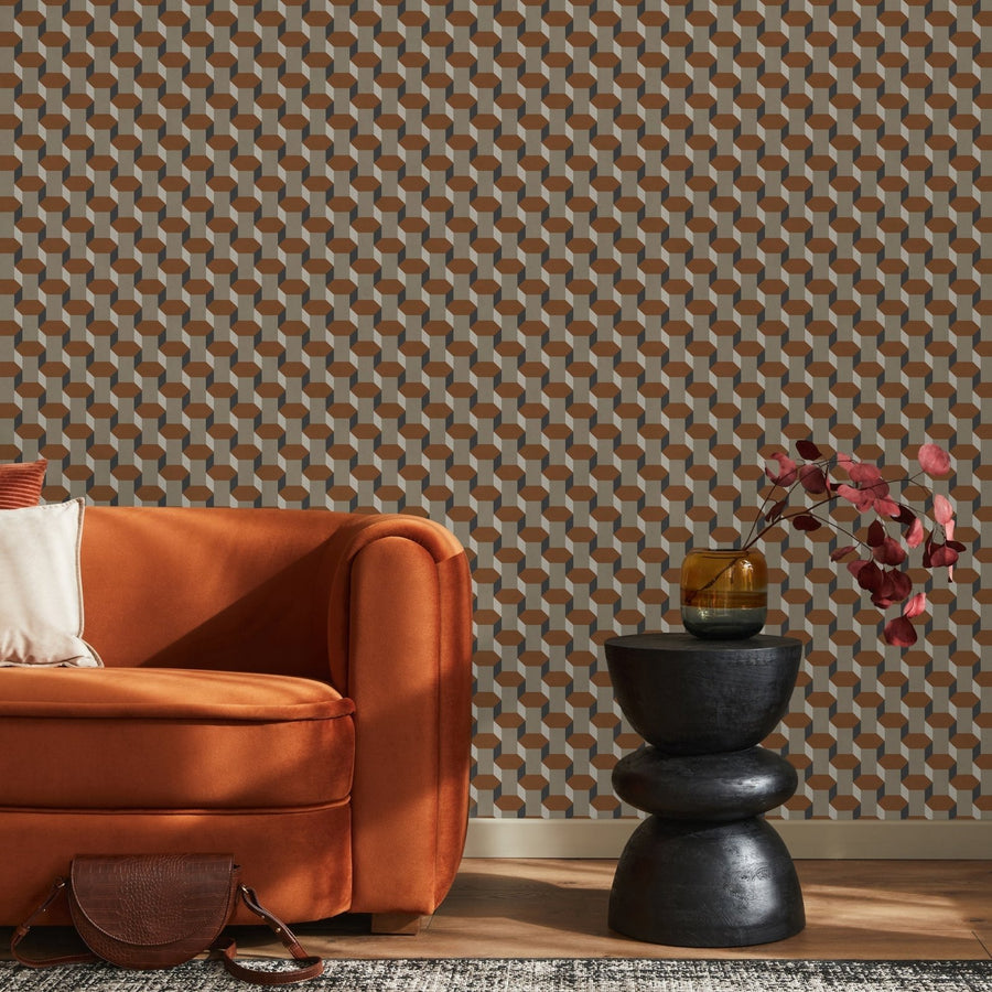 121138-Graham & Brown-Sublime - Vintage Geometrics Brown Wallpaper-Decor Warehouse
