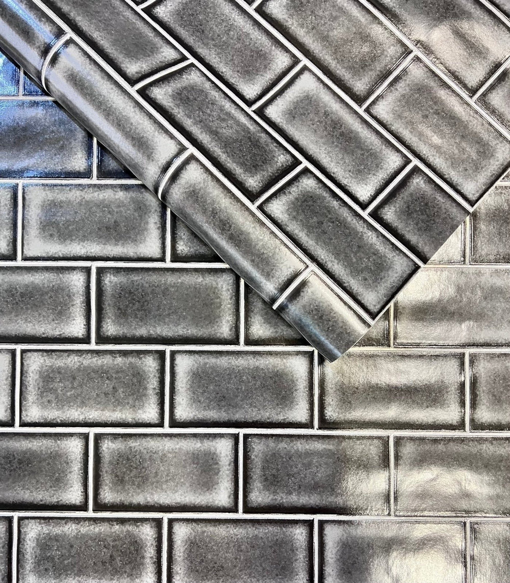 BA220108-DecorWarehouse-Subway Tile Black Wallpaper-Decor Warehouse