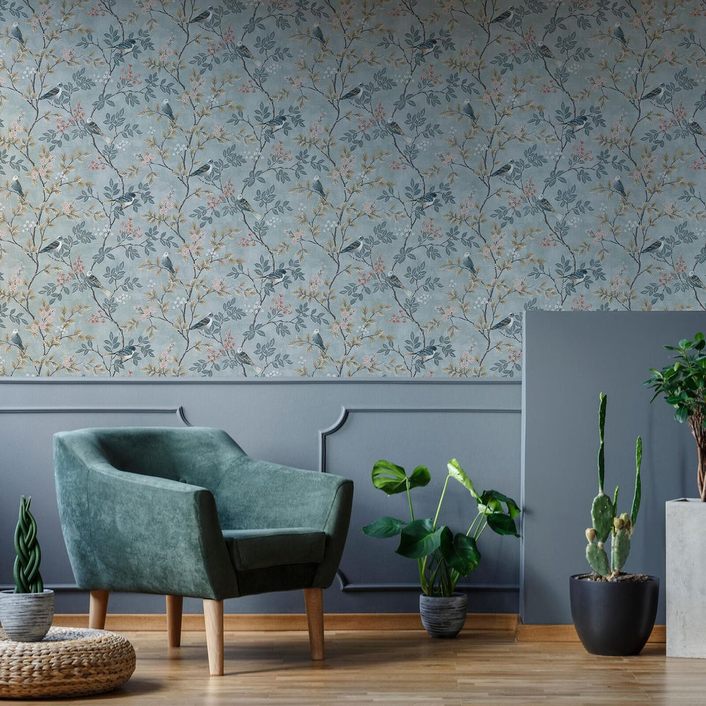 118685-Graham & Brown-Superfresco Birds of a Feather Denim Wallpaper-Decor Warehouse