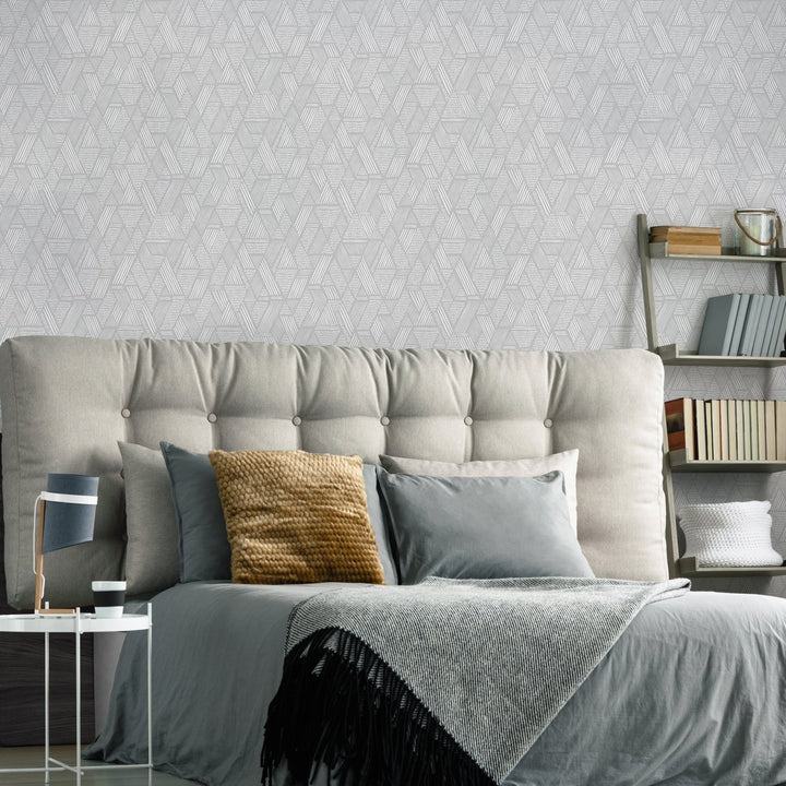 117721-Graham & Brown-Superfresco - Ethnic Grey & White Stitch Wallpaper-Decor Warehouse