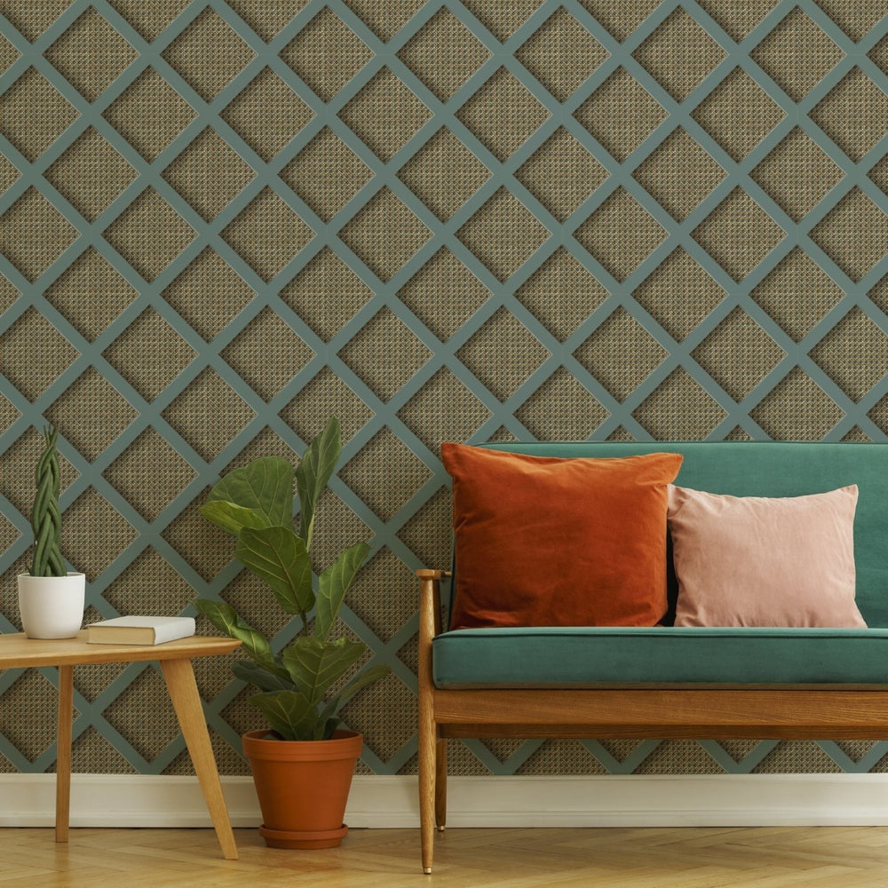 119805-Graham & Brown-Superfresco - Ocean Panel Rattan Blue Wallpaper-Decor Warehouse