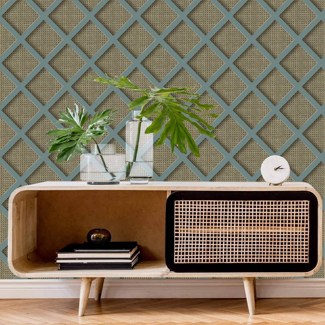 119805-Graham & Brown-Superfresco - Ocean Panel Rattan Blue Wallpaper-Decor Warehouse