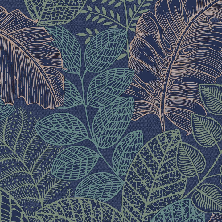 122422-Graham & Brown-Superfresco - Scattered Leaves Blue & Copper Wallpaper-Decor Warehouse