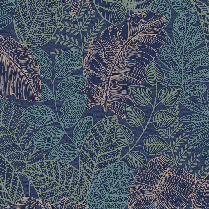 122422-Graham & Brown-Superfresco - Scattered Leaves Blue & Copper Wallpaper-Decor Warehouse