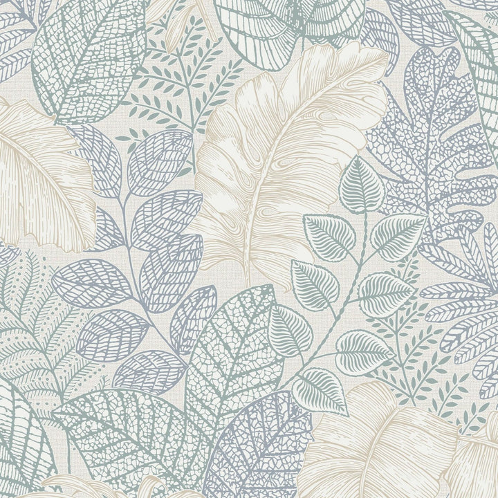 122421-Graham & Brown-Superfresco - Scattered Leaves Duck Egg Wallpaper-Decor Warehouse