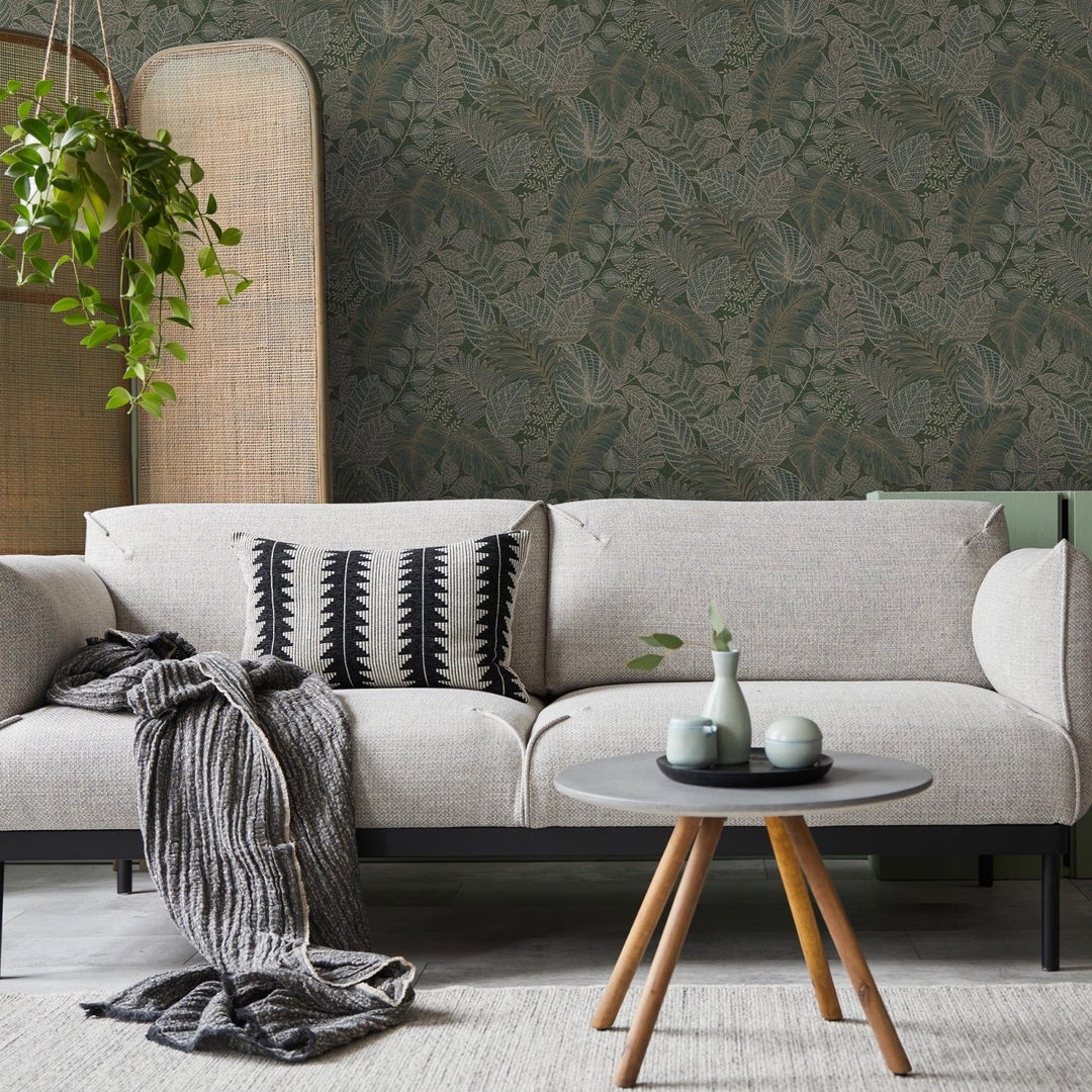 122423-Graham & Brown-Superfresco - Scattered Leaves Forest Green Wallpaper-Decor Warehouse