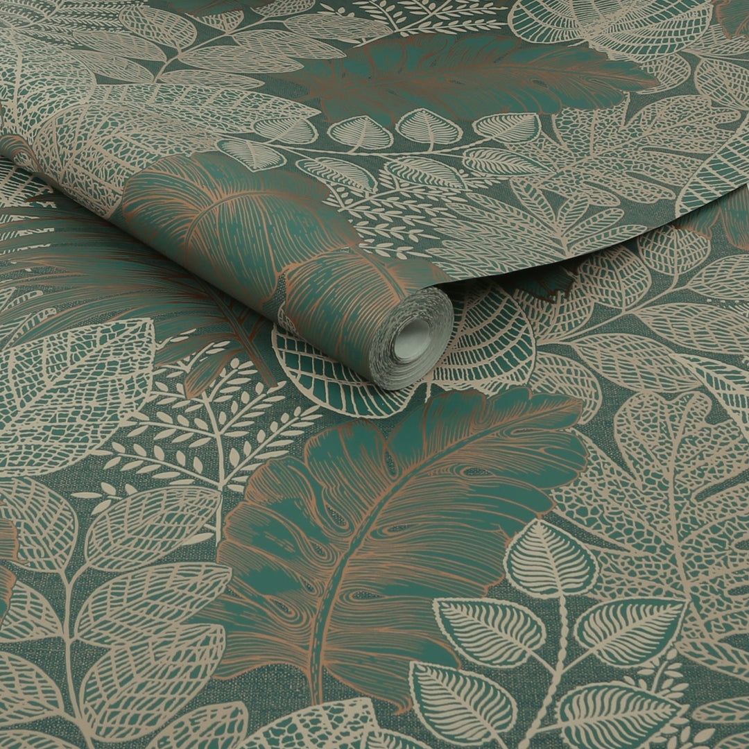 122423-Graham & Brown-Superfresco - Scattered Leaves Forest Green Wallpaper-Decor Warehouse