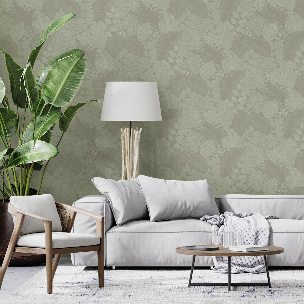 122424-Graham & Brown-Superfresco Easy - Scattered Leaves Sage Green Wallpaper-Decor Warehouse