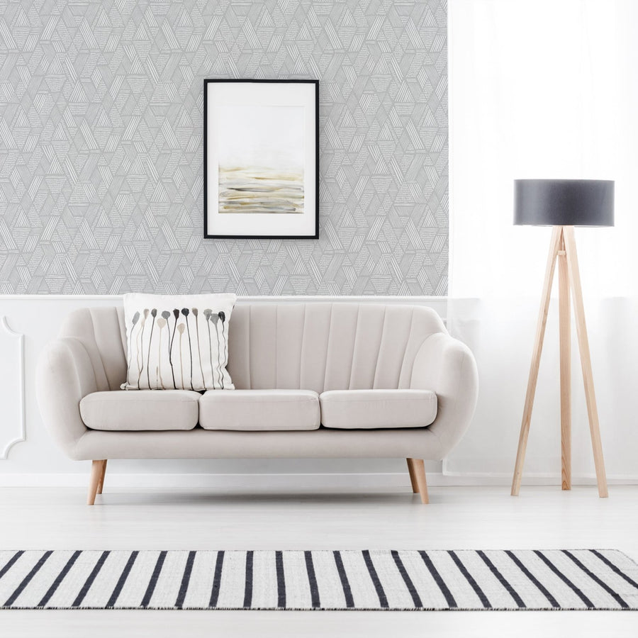 117721-Graham & Brown-Superfresco - Ethnic Grey & White Stitch Wallpaper-Decor Warehouse