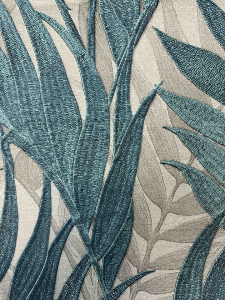 GR322108-Decor Warehouse-Tropical Palm Leaf Taupe & Blue Wallpaper-Decor Warehouse