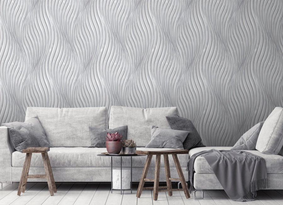 5017-Debona-Wave - Geometric Silver Wallpaper-Decor Warehouse
